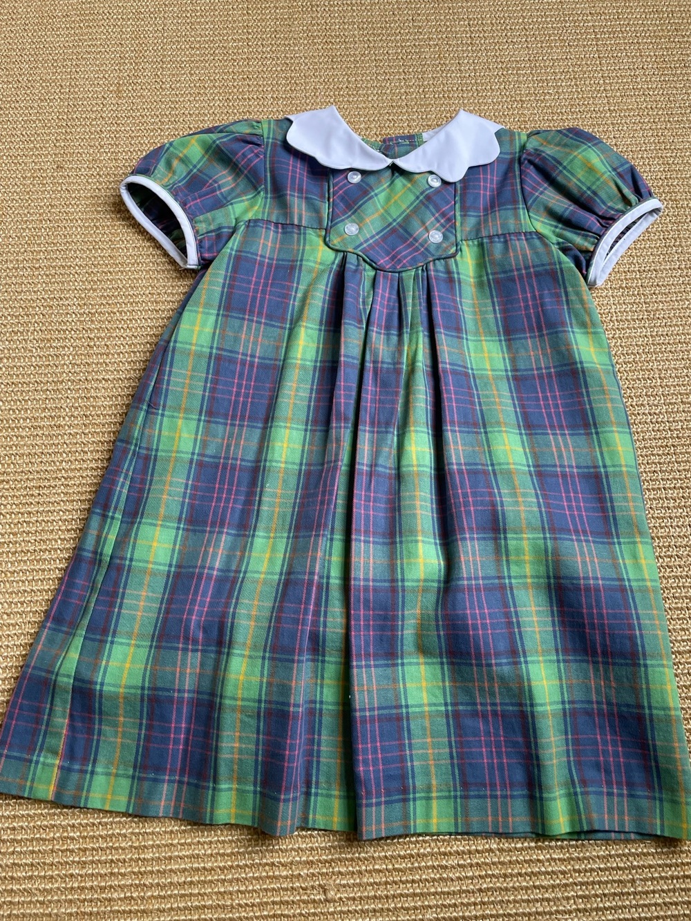 Little English blue green plaid dress with scalloped collar size 4T
